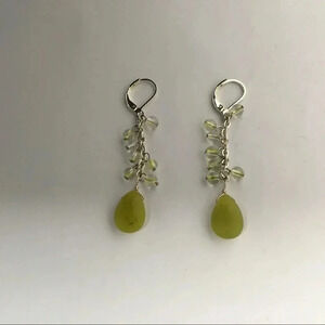 Green Beaded Drop Dangle Lever‎ Back Earrings